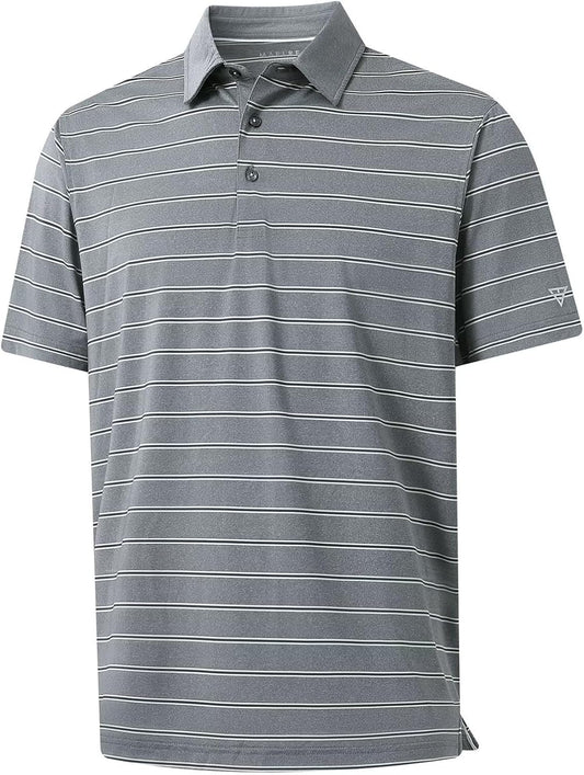 M MAELREG Golf Shirts for Men Moisture Wicking Striped Polo Performance Dry Fit Business Sports Mens Polo Shirts Short Sleeve