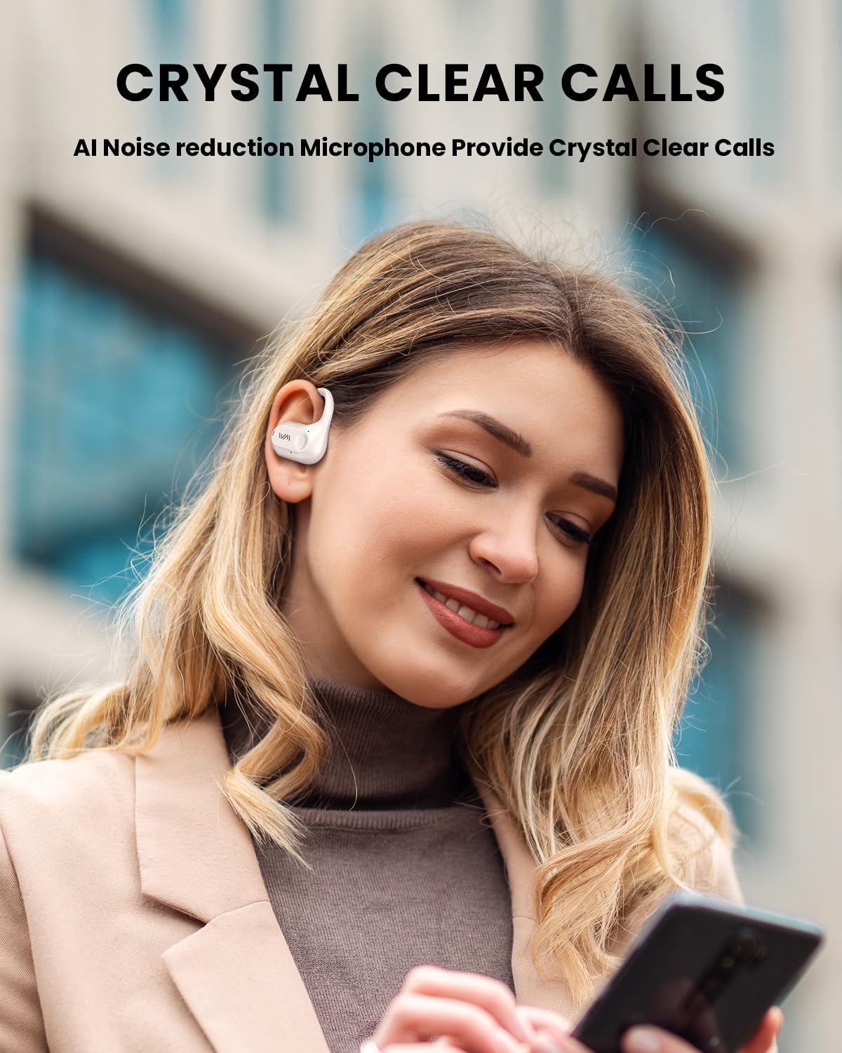 Open Ear Headphones,Wireless Bluetooth 5.3 Air Conduction Open Earbuds,Comfort & Secure Fit ,Powerful Bass,Clear Calls,30H Playback,Light Weight Sports Headsets with Ear-Hook for Workout,Running,Beige