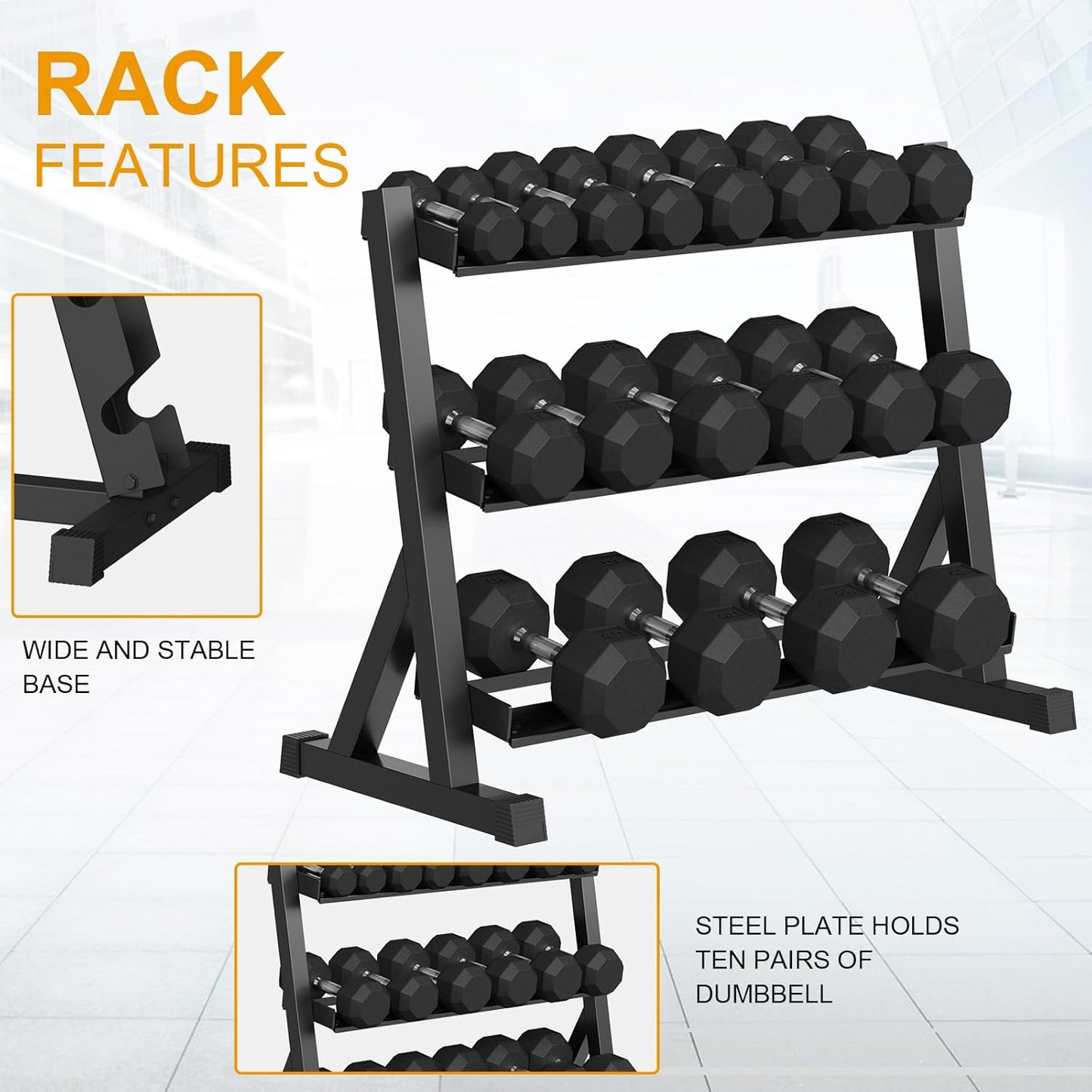 Premium Rubber Coated Hex Dumbbell Weight Set with Rack, Multiple Packages,210LB/350LB/450LB/550LB Set for Home Gym, Hand Weights for Muscle Toning, Strength Building & Full Body Workout