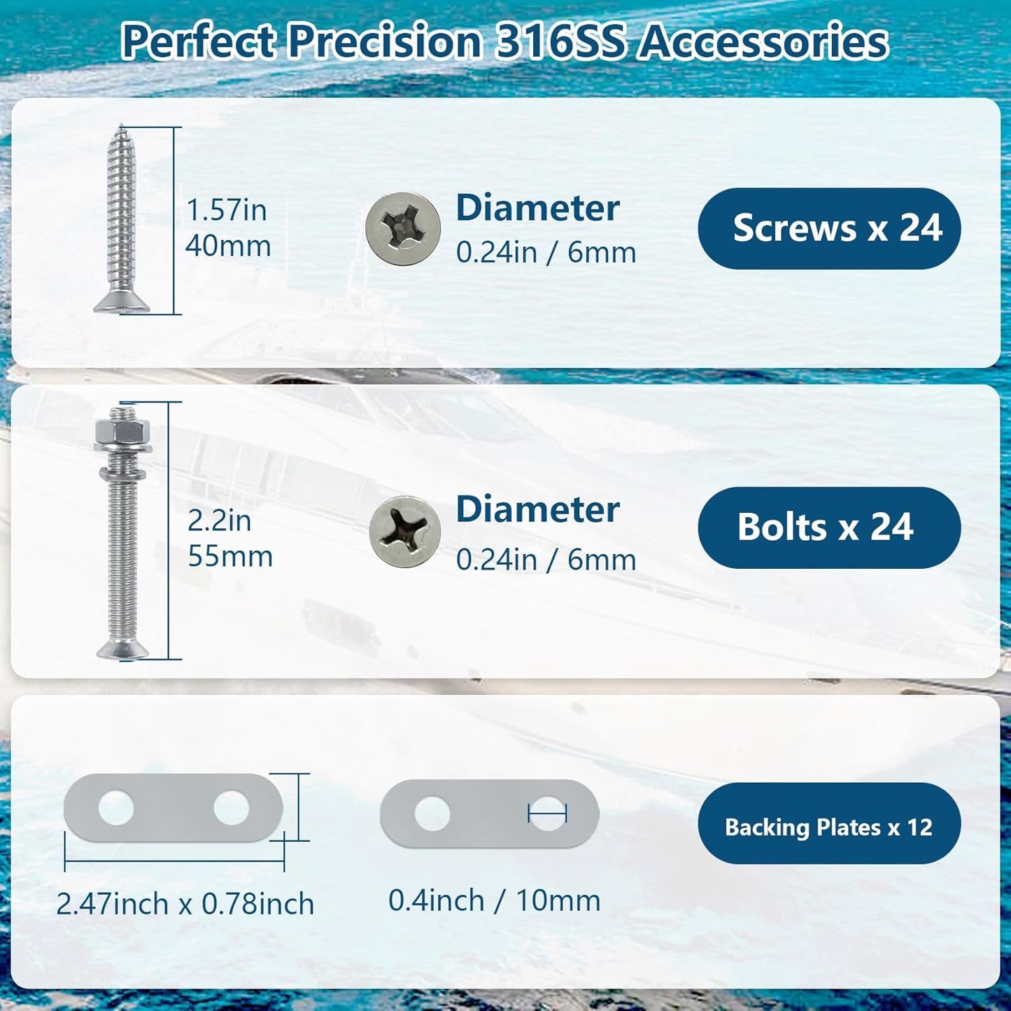 Boat Cleat 6 Inch 316 Stainless Steel, Dock Cleat 8 Inch Heavy Duty Open Base Include Screws, Boat Dock Cleats 10 Inch with Backing Plate for Boats, Kayak, Marine, Deck and Decor(2,4,6 Pack)