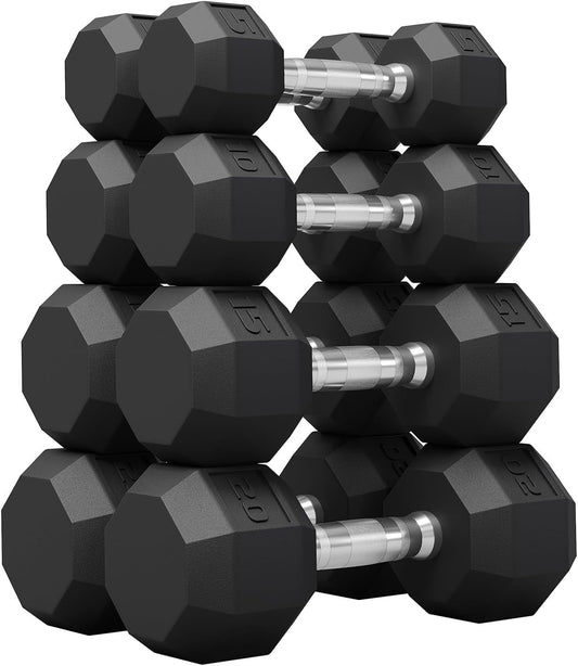 Rubber Coated Hex Dumbbell Weight Set, Multiple Sizes Exercise & Fitness Dumbbells,100LB Set,110LB Set,200LB,350LB,450LB,550LB, 35-50Lbs Pairs for Muscle Toning, Strength Building & Full Body Workout