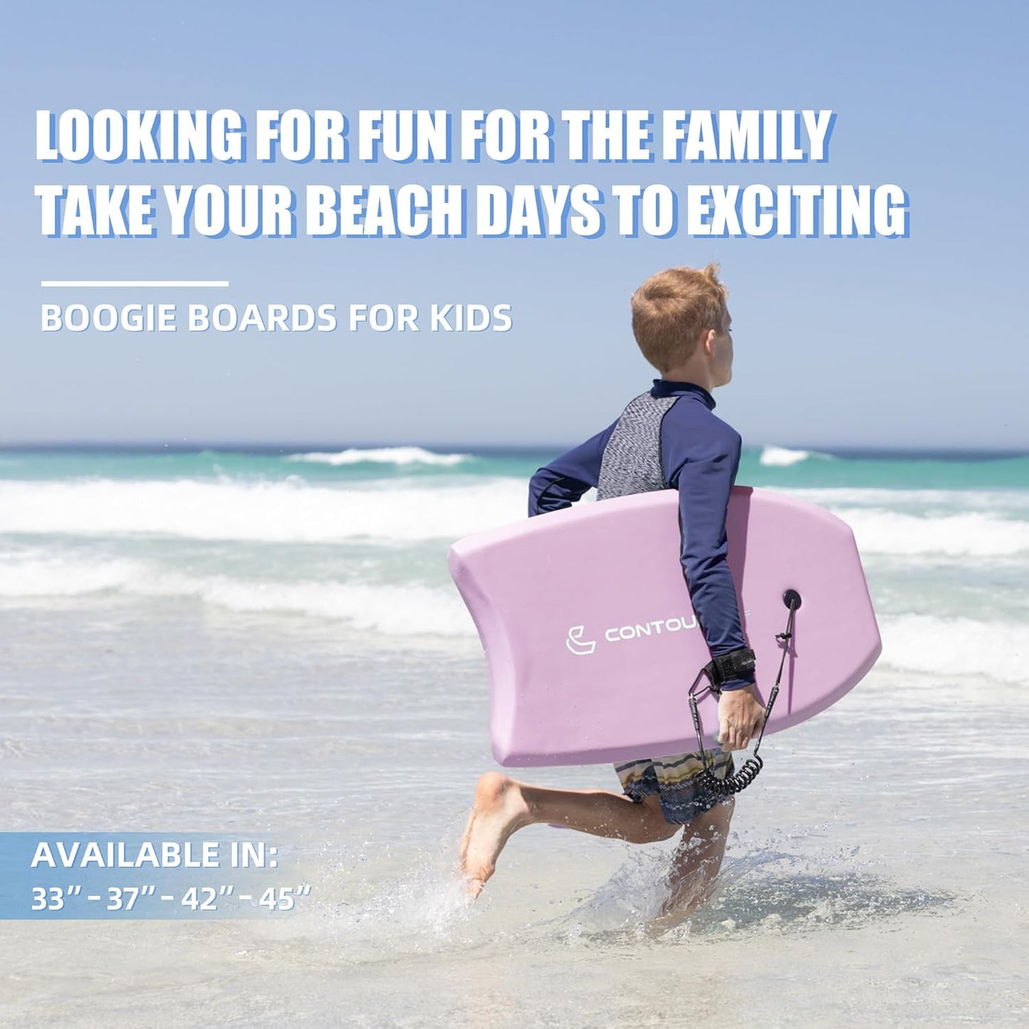 Reed Body Board 33 Inches Bodyboard Body Boards for Beach Kids Lightweight EPS Core Dual Channel Double Swivel Coiled Wrist Leash for All Surfing Levels