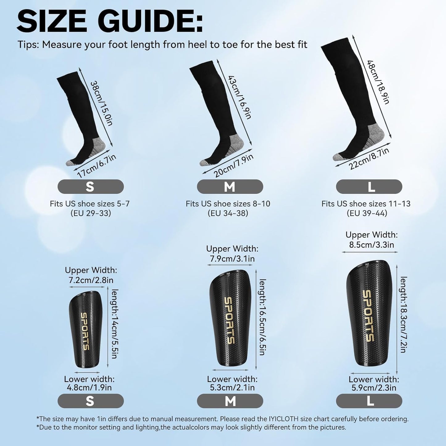 Youth Soccer Shin Guard Socks, Built-in Protective Pads, Kids Knee High Football Athletic Team Socks for Boys Girls