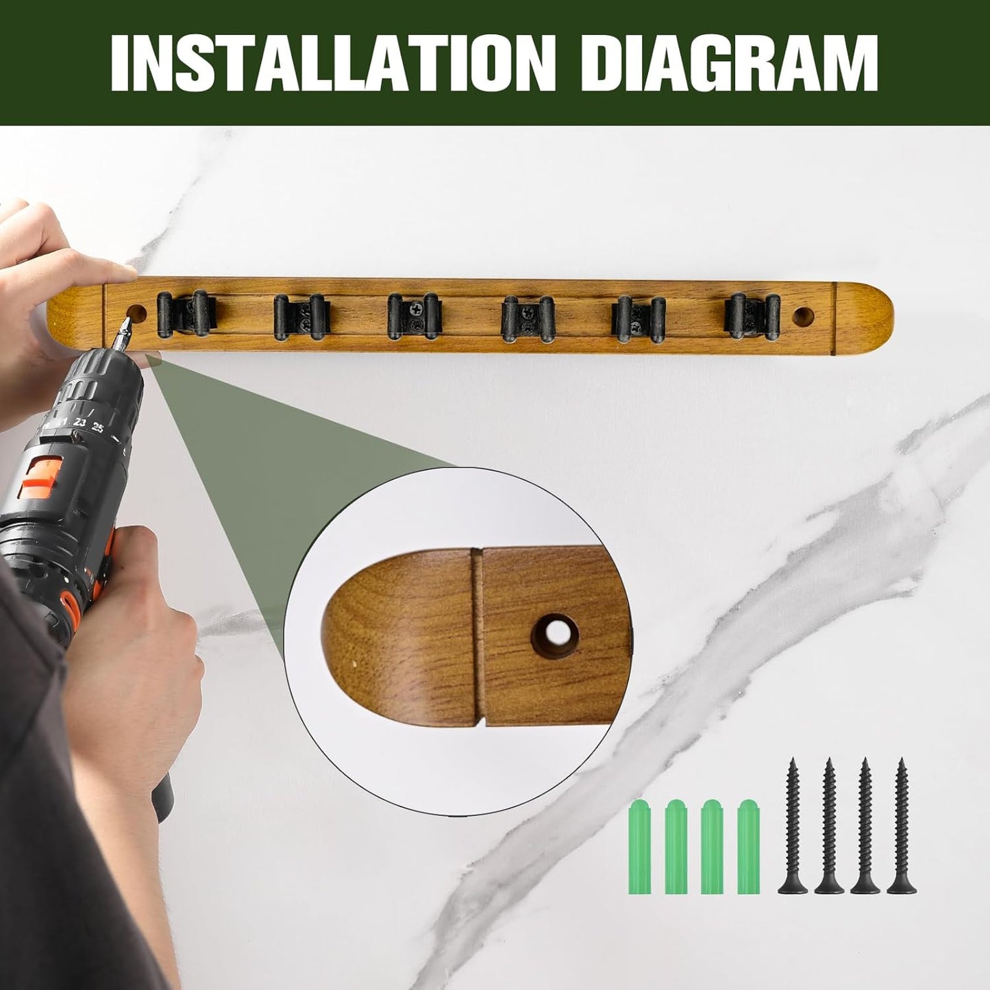 Pool Stick Holder - Wall Mounted with 6/8 Stick Capacity