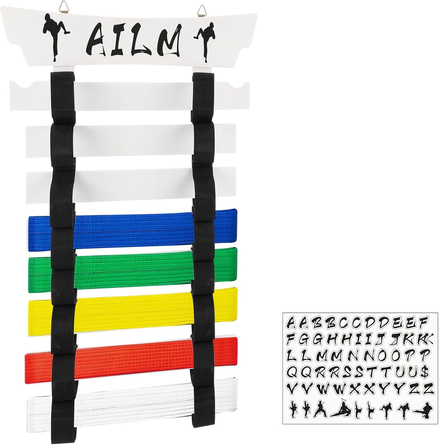 8 Belts Upgraded Karate Belt Display Rack with Stickers, Taekwondo Belt Display 【No Assembly Required】 Martial Arts Belt Display, Karate Belt Holder for Kids and Adult, Wood