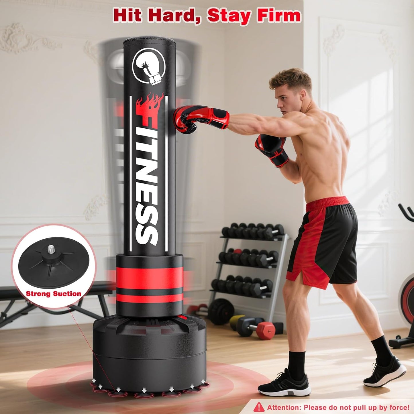 Freestanding Punching Bag for Adults - Heavy Boxing Bag with 12oz Boxing Gloves and Wristband for MMA, Kickboxing, Home Gym Training