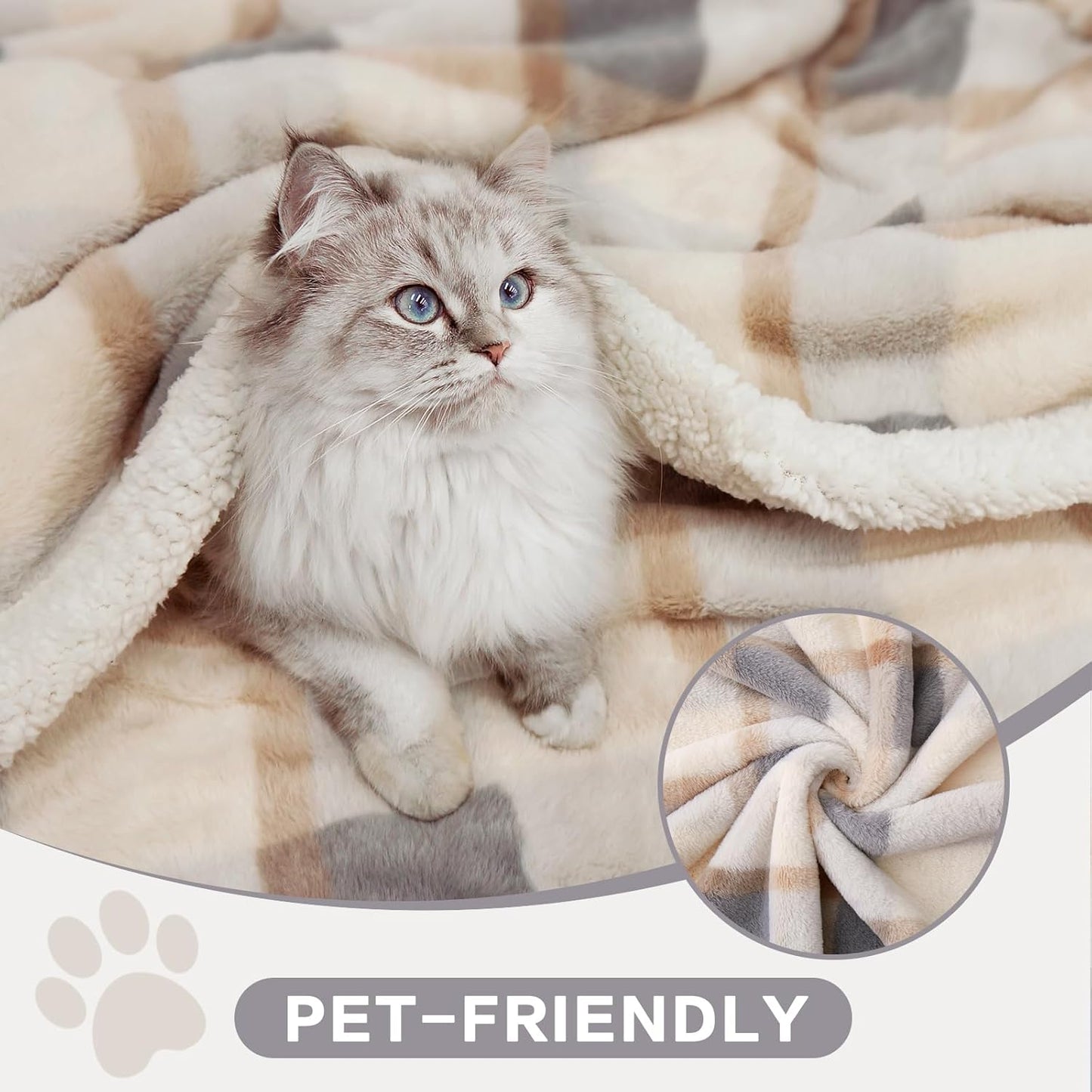 PU MEI Super Soft Faux Rabbit Fur Sherpa Fleece Throw Blanket, Reversible Luxury Cozy Cute Furry Blanket, Plush Warm Shaggy Fluffy Checkered Blankets for Sofa Couch Bed (Grey-Plaid, 80" x 90")