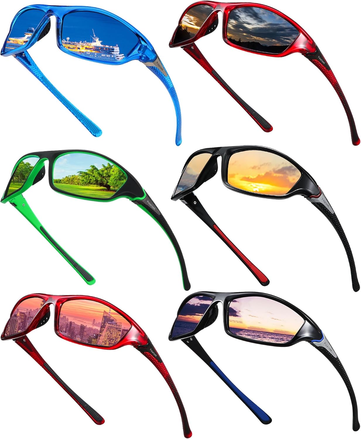 Frienda 6 Pack Polarized Sport Sunglasses for Men Multipack Fit over Glasses Pack Lot Set Men's Sport Fishing Eyeglasses