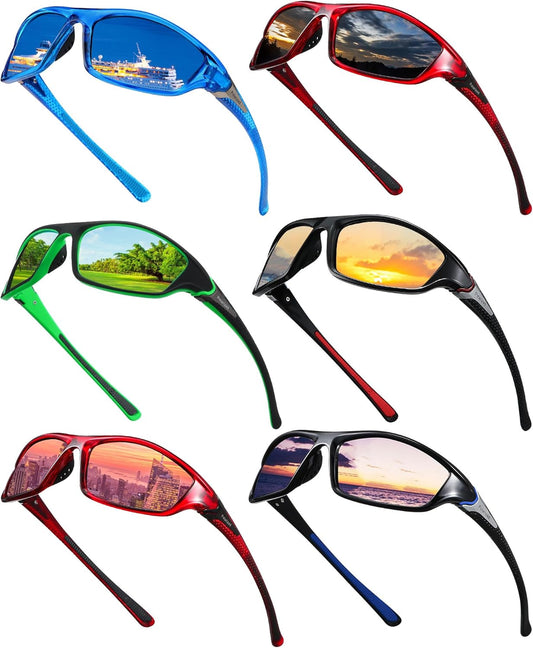 Frienda 6 Pack Polarized Sport Sunglasses for Men Multipack Fit over Glasses Pack Lot Set Men's Sport Fishing Eyeglasses