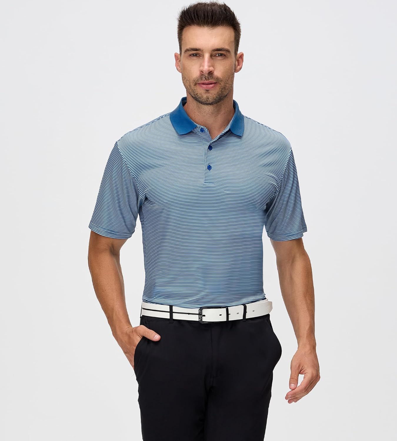 Esabel.C Jacquard Golf Shirts for Men Moisture Wicking Short Sleeve Performance Dry Fit Active Mens Polo Shirts