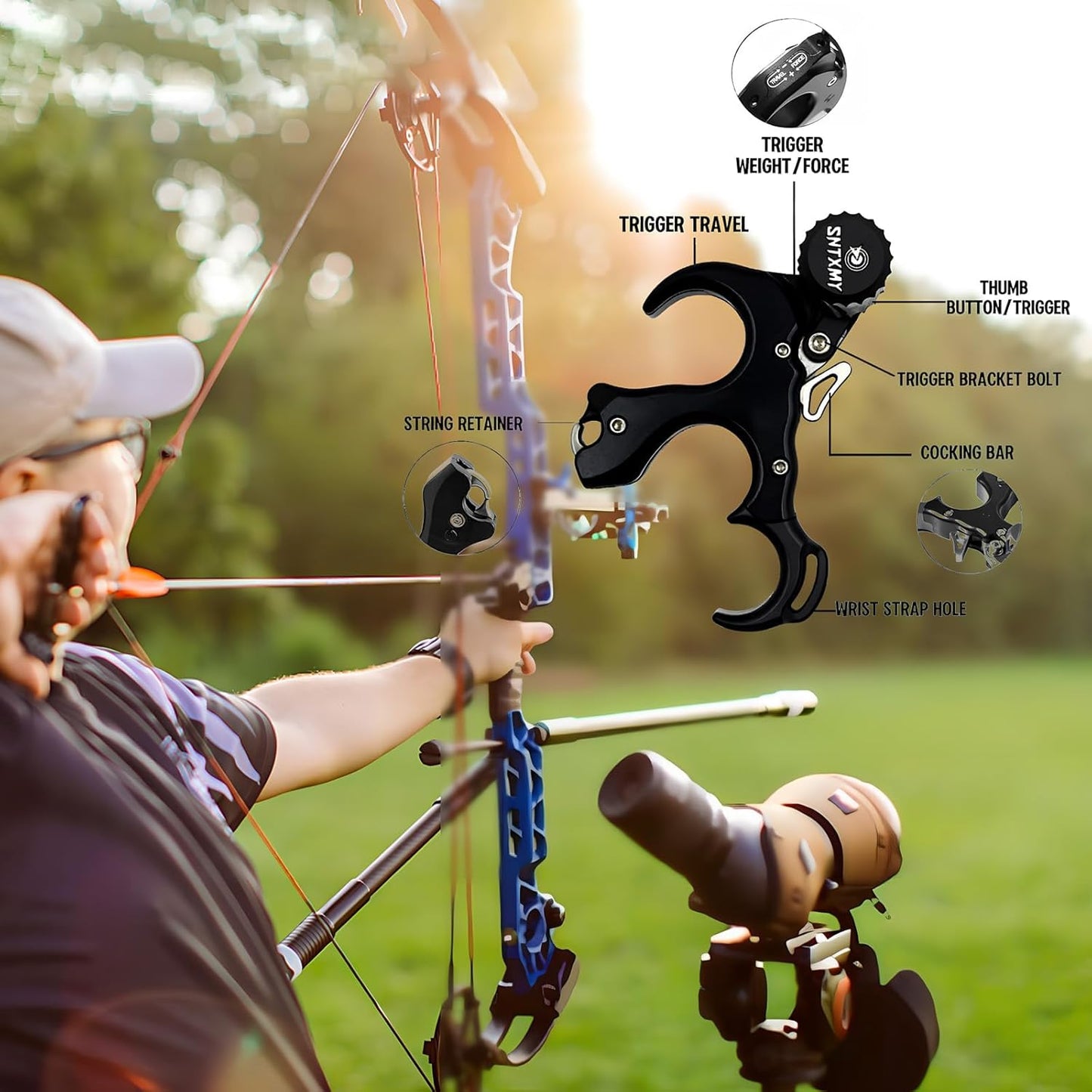 Bow Release for Compound Bow 360° Rotatable Thumb Release for Compound Bow Archery Trigger Release
