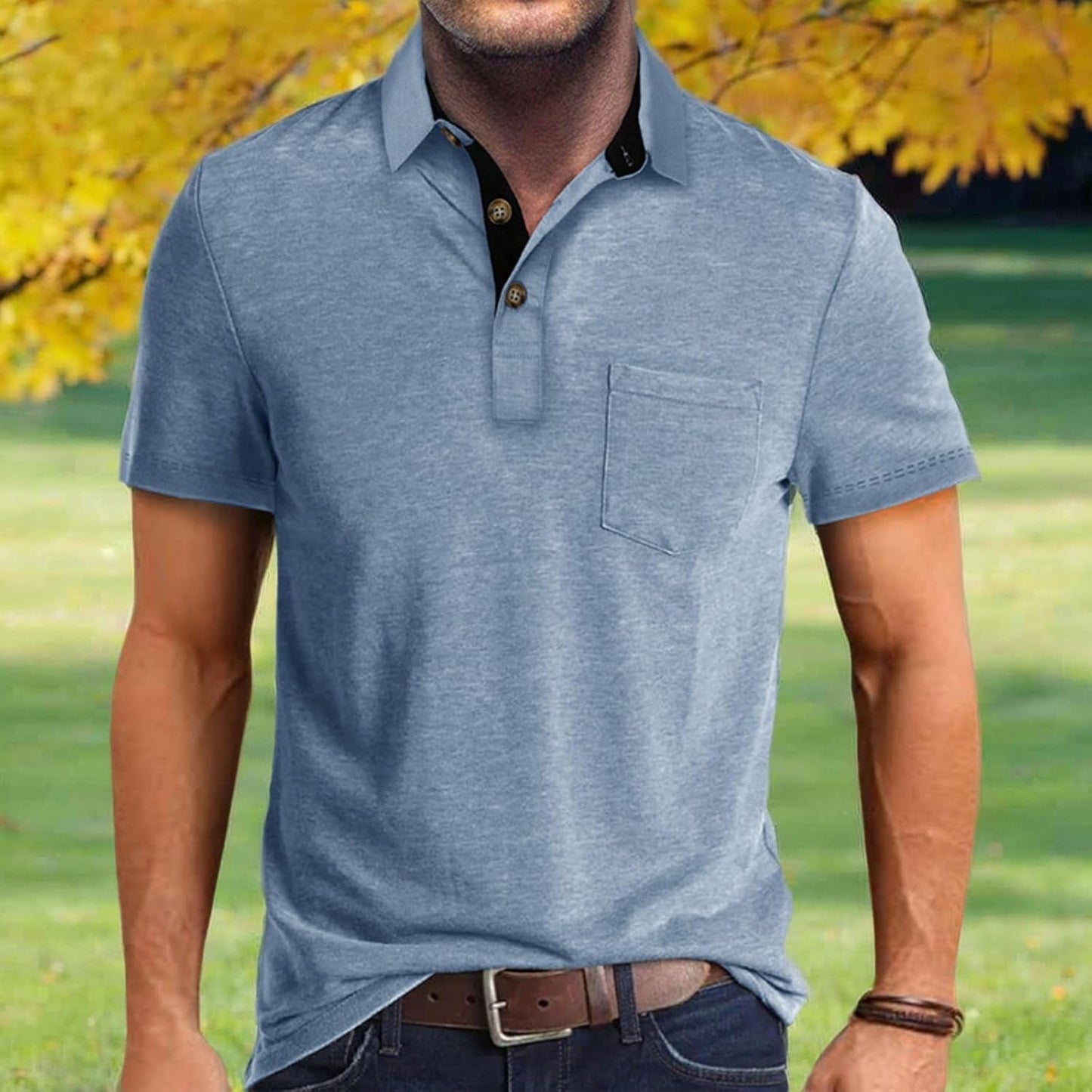 Men's Casual Polo Shirts Classic Button Basic Short Sleeve Shirt Solid Color Cotton Tees Golf Stylish Tops