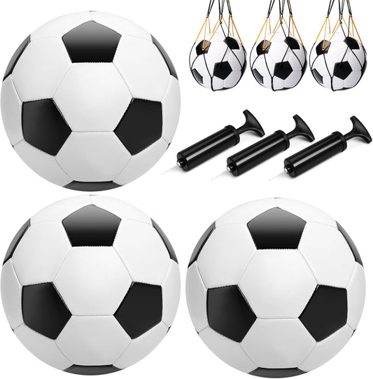 Soccer Ball Size 2 Size 3 Size 4 Size 5 with Pump - Single, 2 or 3 Pack - Official Size & Weight - Classic Indoor Outdoor Soccer Long-Lasting - Ideal Gift for Toddler Kids Boys Girls Youth Adult