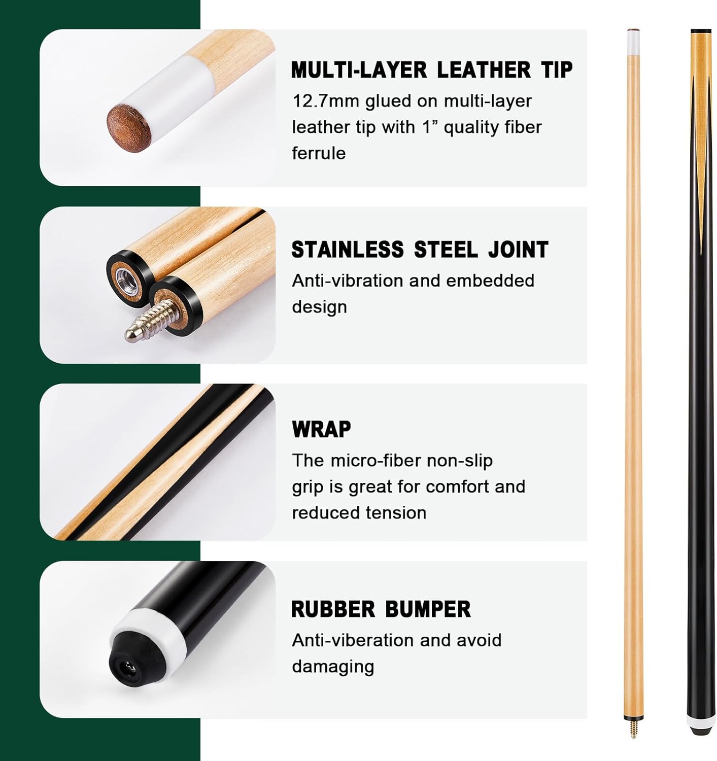 Jenaai 55 Pcs Pool Table Accessories 16 Pcs Billiard Balls 6 Set Pool Sticks Triangle Diamond Ball Holder Cue Chalks Cue Tip and Brush Set