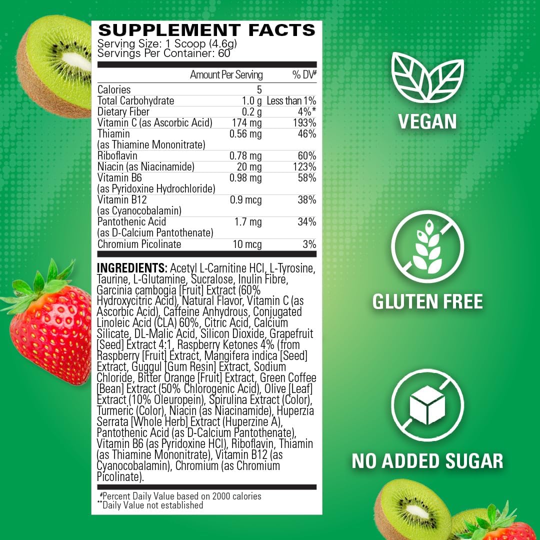 EHP Labs OxyShred Pre Workout Powder - Preworkout Powder with L Glutamine & Acetyl L Carnitine, Energy Boost Drink - Kiwi Strawberry, 60 Servings