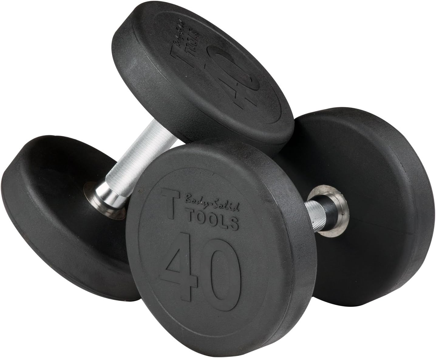 Body-Solid (GDR363-SDP) Round Rubber Dumbbell Set with Rack and Floor Mat, Includes 5-40 lb Dumbell Pairs with Chrome-Plated Handles, Commercial and Home Gym Weight Holder for Dumbbells