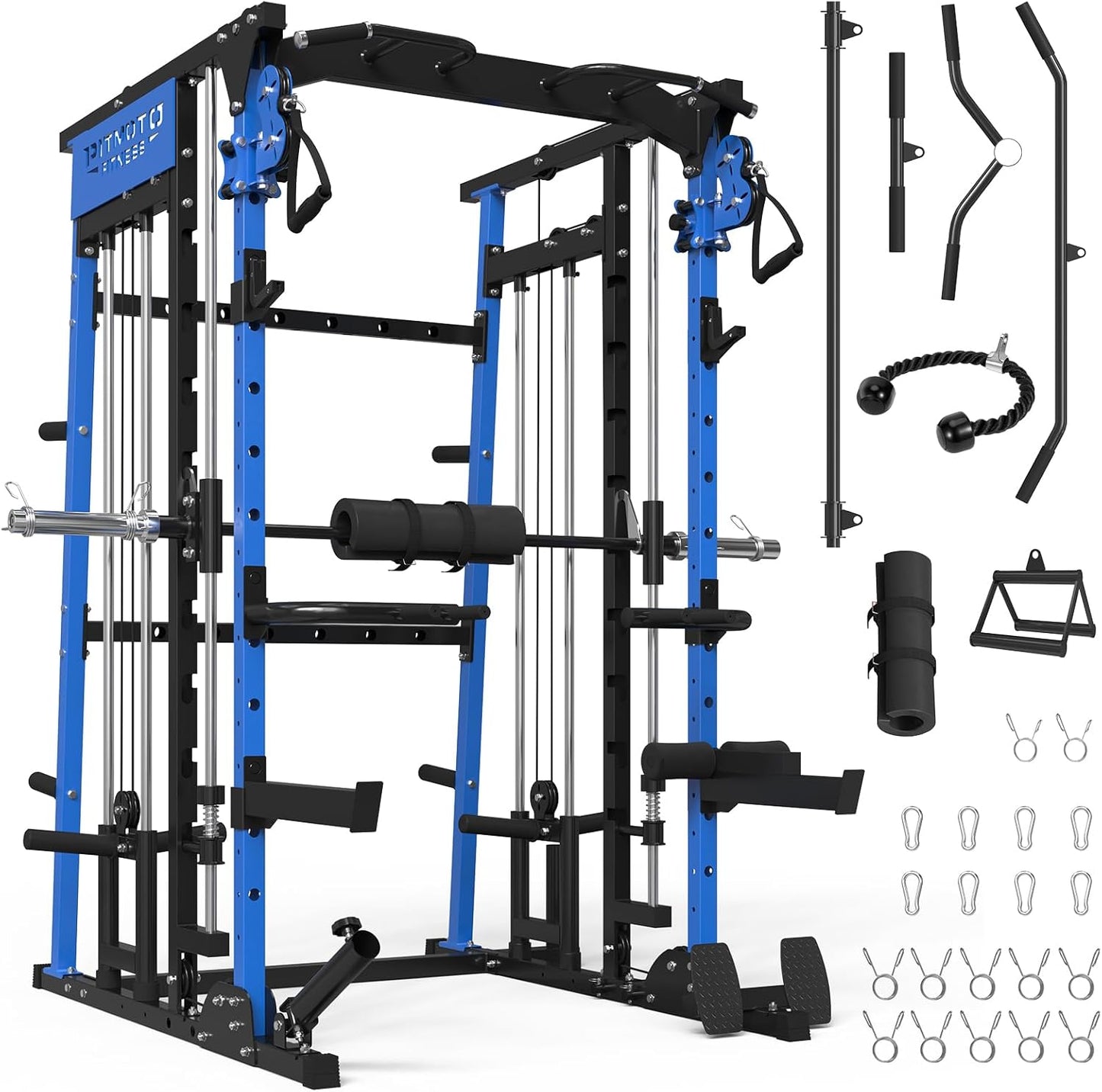 Smith Machine,2200 LBS Squat Rack for Home Gym with Dual Pulley System,Multifunctional Power Rack Cage for Strength Training with More Attachments