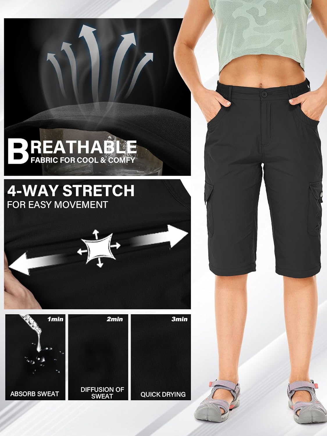 Women's Hiking Pants Convertible Quick Dry Lightweight Zip Off Fishing Travel Safari Pants