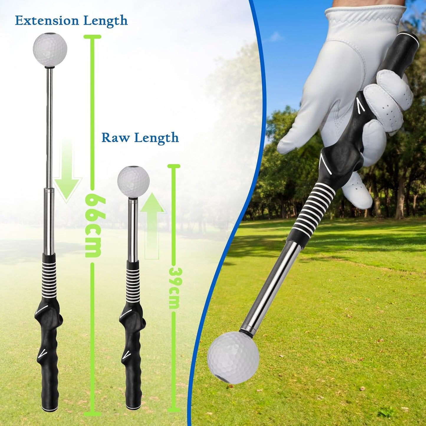 Retractable Golf Swing Training Aid, Golf Grip Trainer & Golf Swing Trainer for Warm-up, Right-Handed Golf Club for Indoor Practice, Golf Accessories - Strength & Tempo Training for Chipping Hitting