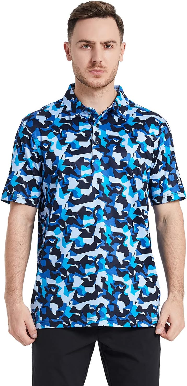 Men's Golf Polo Shirts Short Sleeve Striped Performance Moisture Wicking Dry Fit Golf Shirts for Men