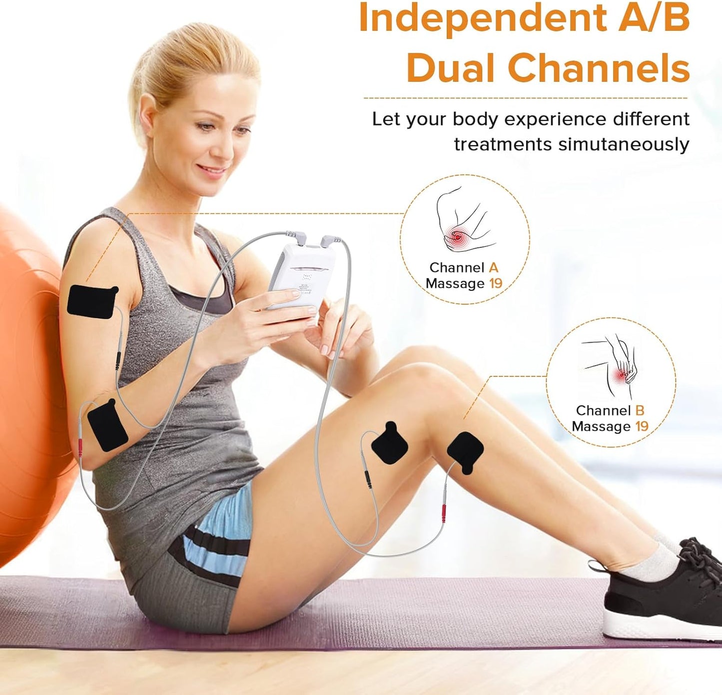 4 in 1 TNES Unit Muscle Stimulator Rechargeable Dual Channel EMS Muscle Massager Electronic Pulse Machine 36 Modes for Pain Relief Therapy,12 PCS TENS Unit Electrode Pads,Storage Case