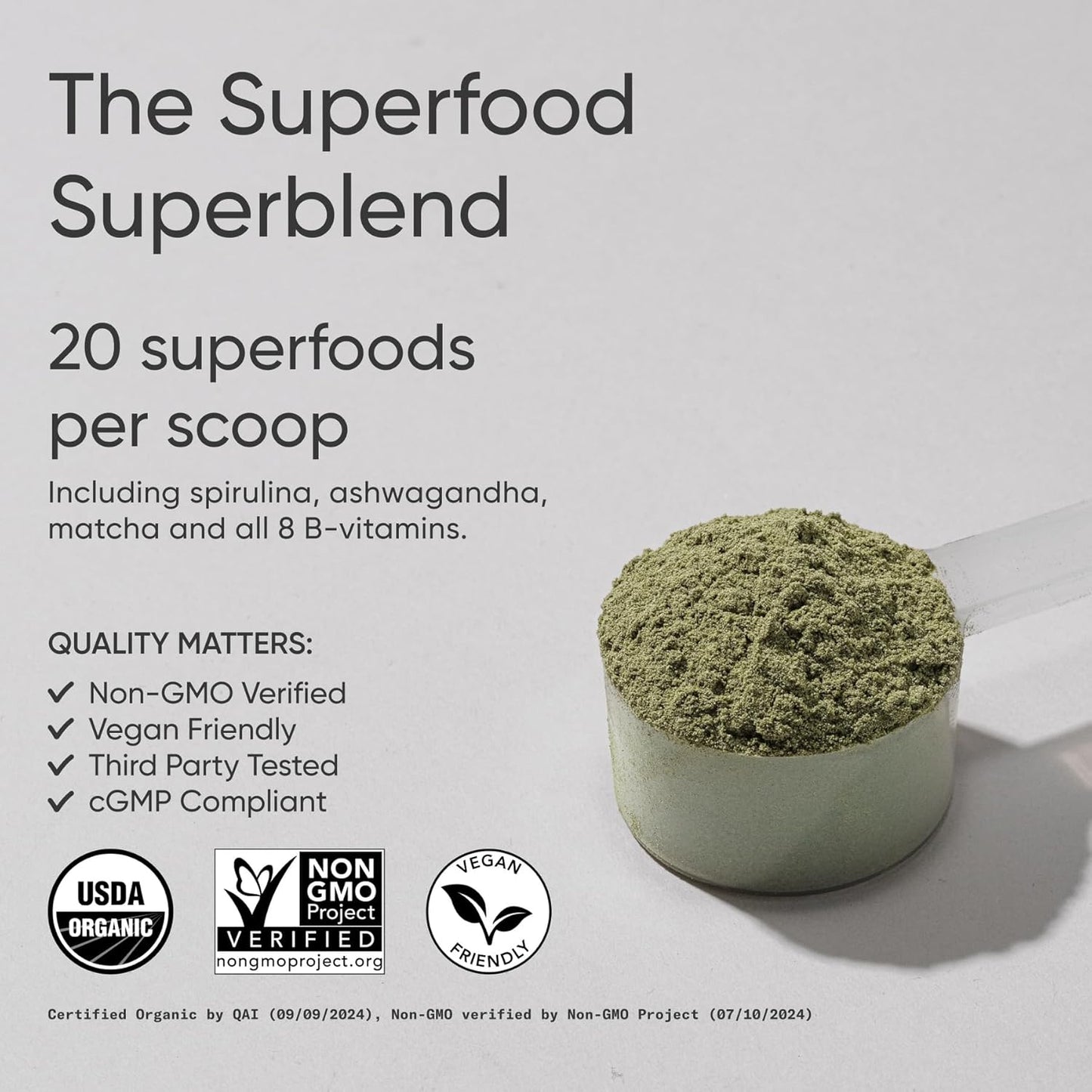 Sports Research® Organic Greens Superfood Powder w/Spirulina & Chlorella, Adaptogens, Enzymes, Probiotics & 8 VIT Bs for Gut & Mood Support* - Vegan, Sugar-Free & Low-Cal Original 20 Servings