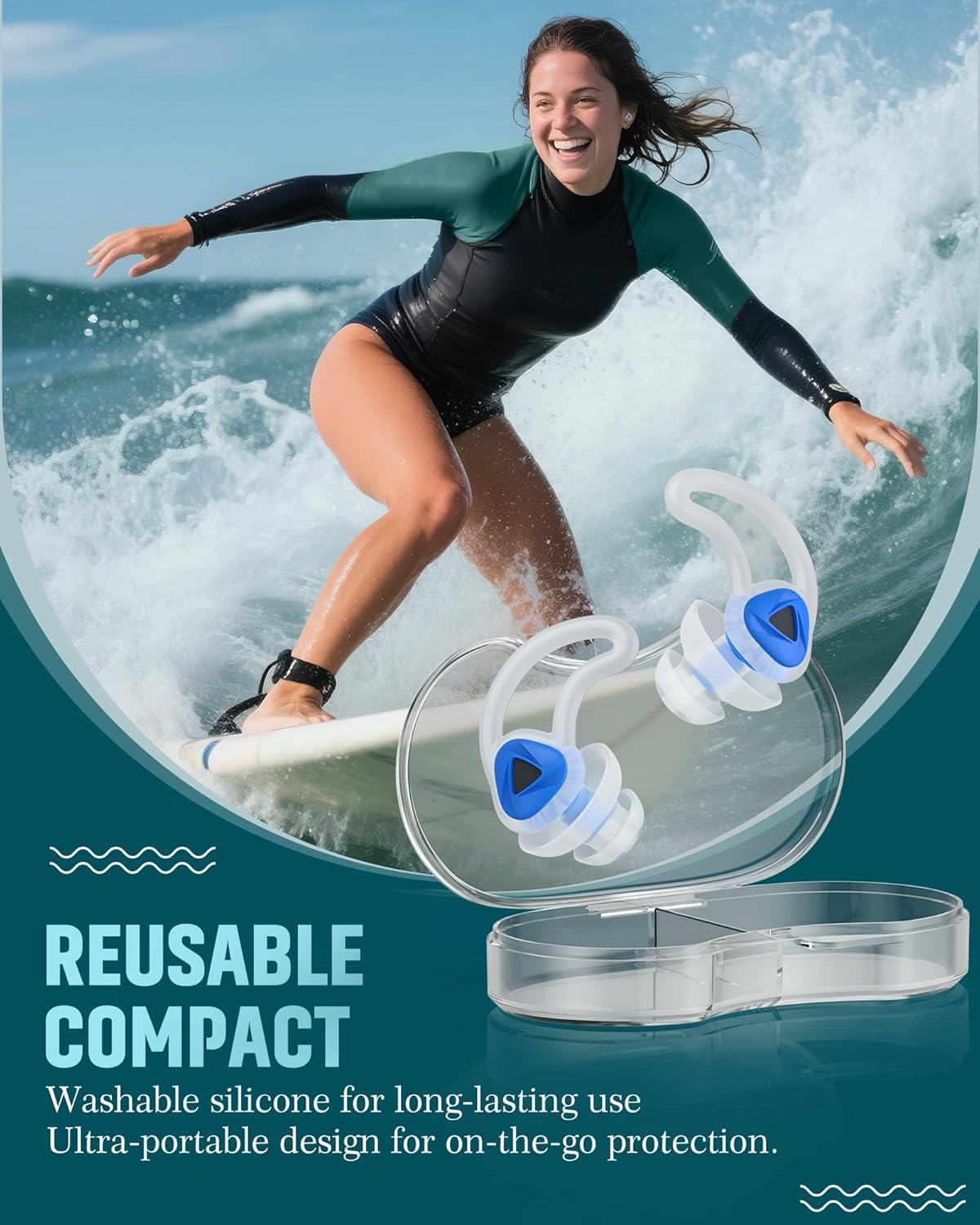 Hearprotek [2 Pairs] Swimmer Ear Plugs,Custom-fit Water Protection Adult Swimming earplugs for Swimmers Pool Shower Bathing and Other Water Sports