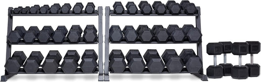 REP Fitness Rubber Hex Dumbbell Set, Adjustable Weight Pairs, Home Gym Equipment, Strength Training For Men Women, Black Coated Grips, Workout Rack Storage Optional, Heavy Lb Free Weights