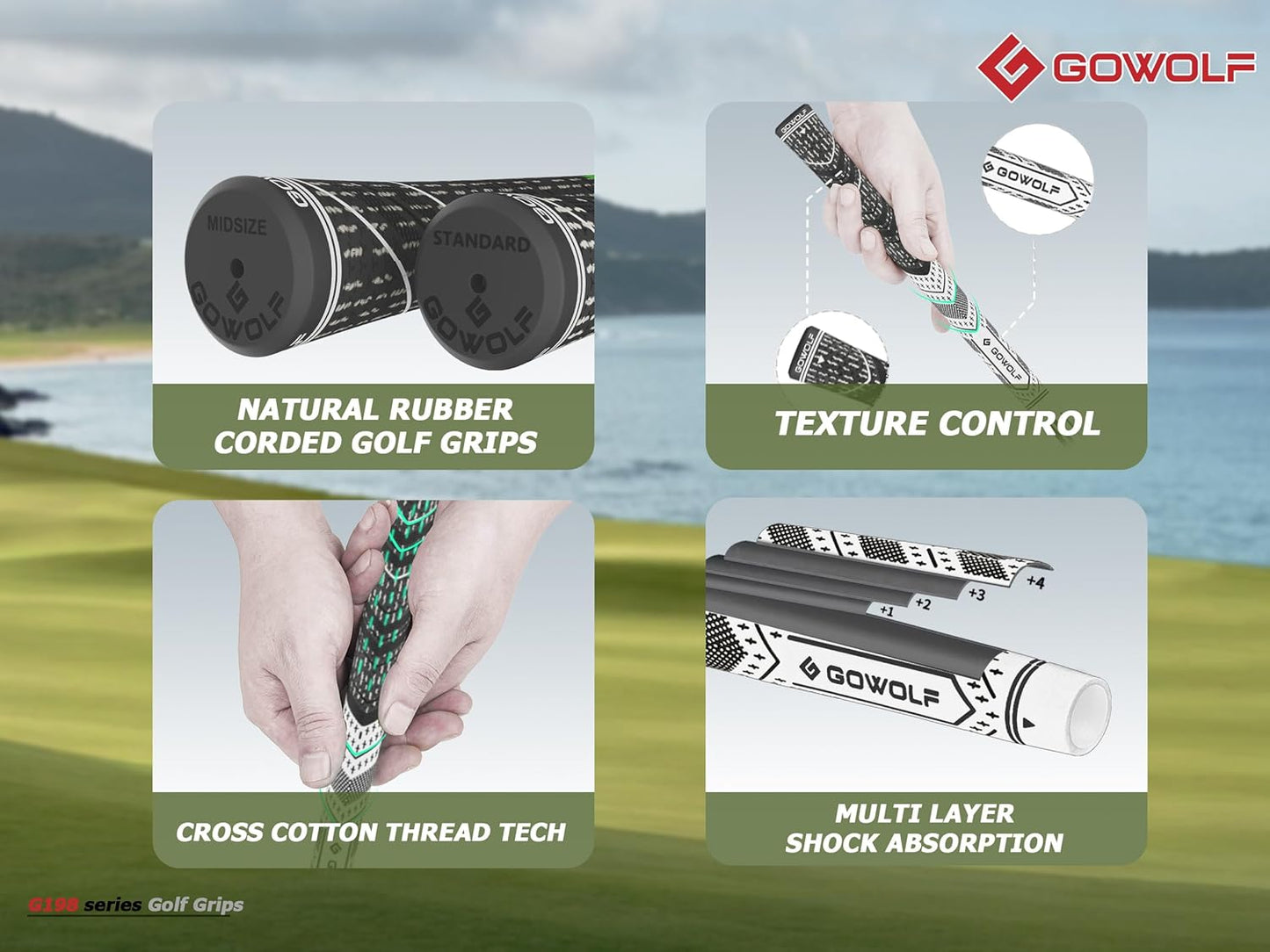 Gowolf Golf Grip Cord Rubber Multi-compound Golf Driver Irons Club Choose 13 Grips with 15pcs Tapes Or Full Kit choose one