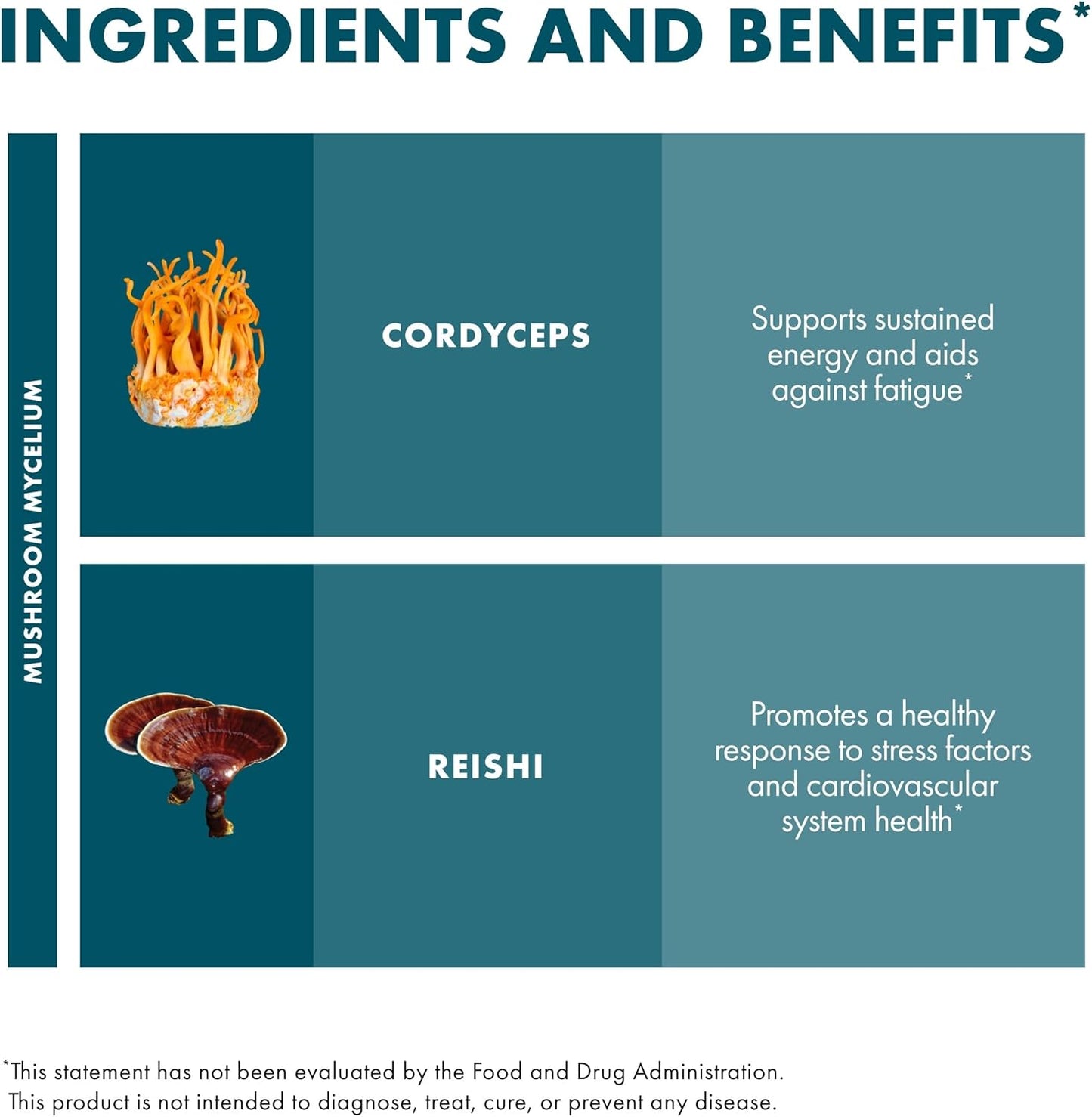 Host Defense CordyChi Capsules - Energy & Immune Support Supplement - Cordyceps & Reishi Mushroom Supplement for Relaxation & Respiratory Support - Aids Against Tiredness - 30 Capsules (15 Servings)*