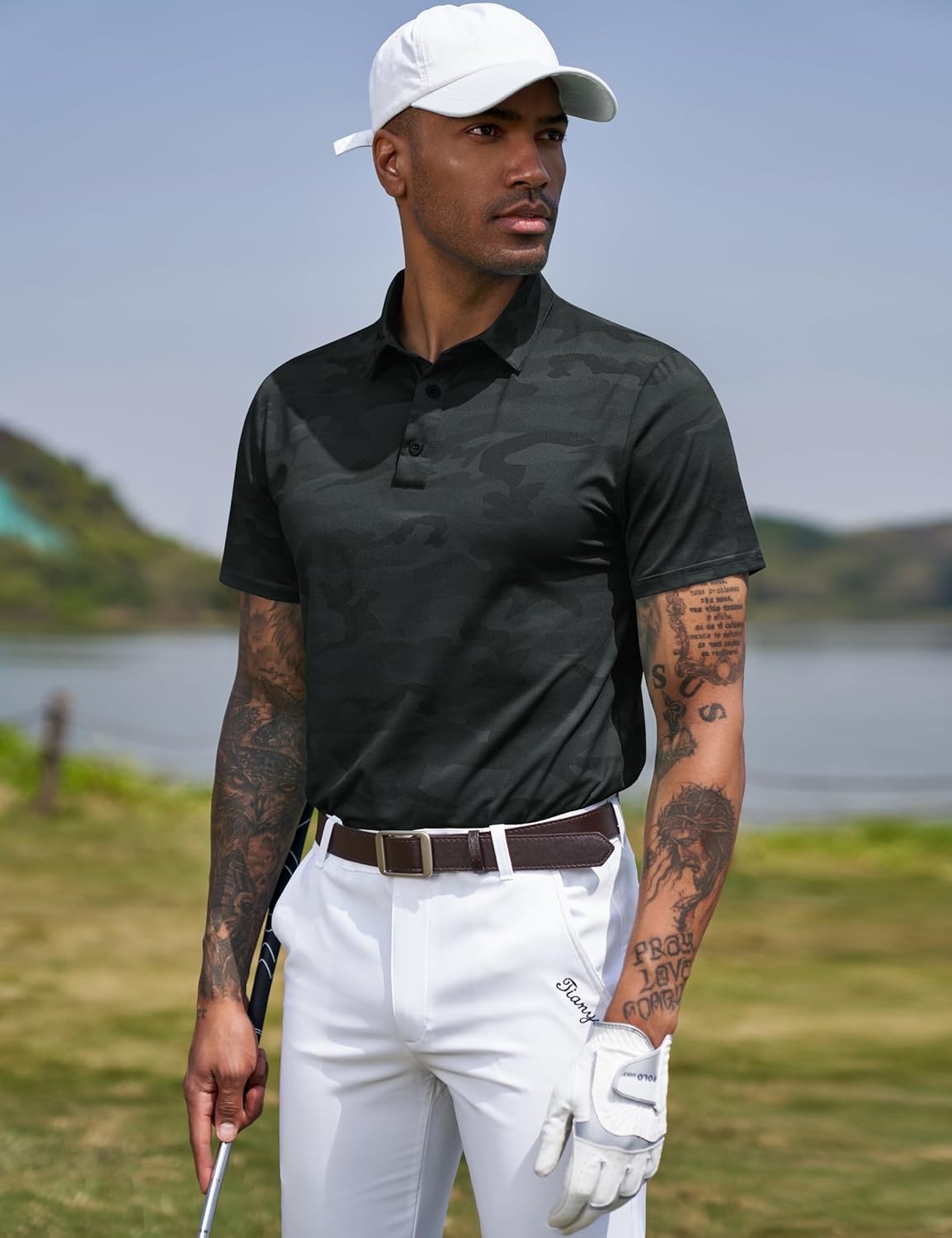 TAPULCO Mens Quick Dry Polo Shirts Camouflage Pattern Performance Athletic Lightweight Breathable Casual Golf Tshirts