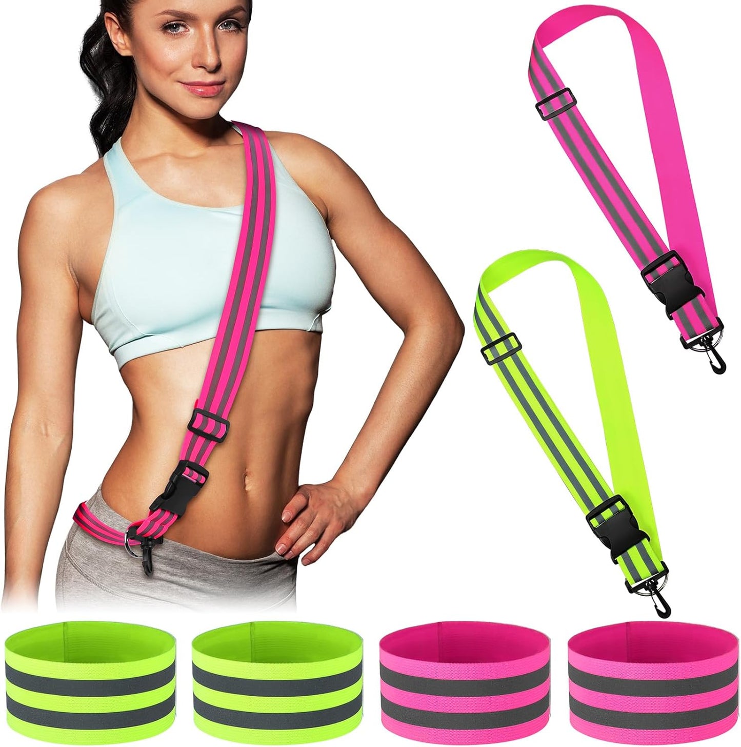 Saintrygo 6 Pcs Reflective Sash for Walking at Night Reflective Strap Arm Band High Visibility Belt Safety Ankle Strap for Visibility Vest Clothing Running Gear