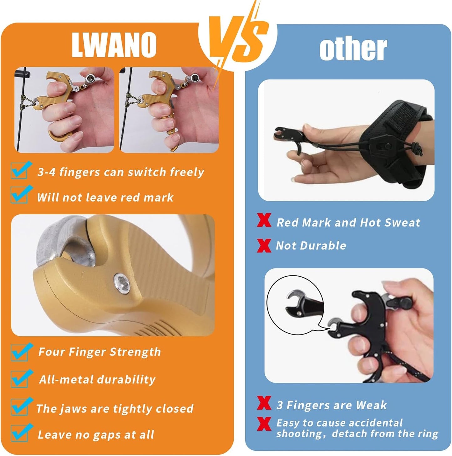 LWANO Archery Compound Bow Release Aids Trigger 3-4 Finger Adjustable Wristband Thumb Arrow Release Aids for Adults Youth Hunting Shooting Training Accessories