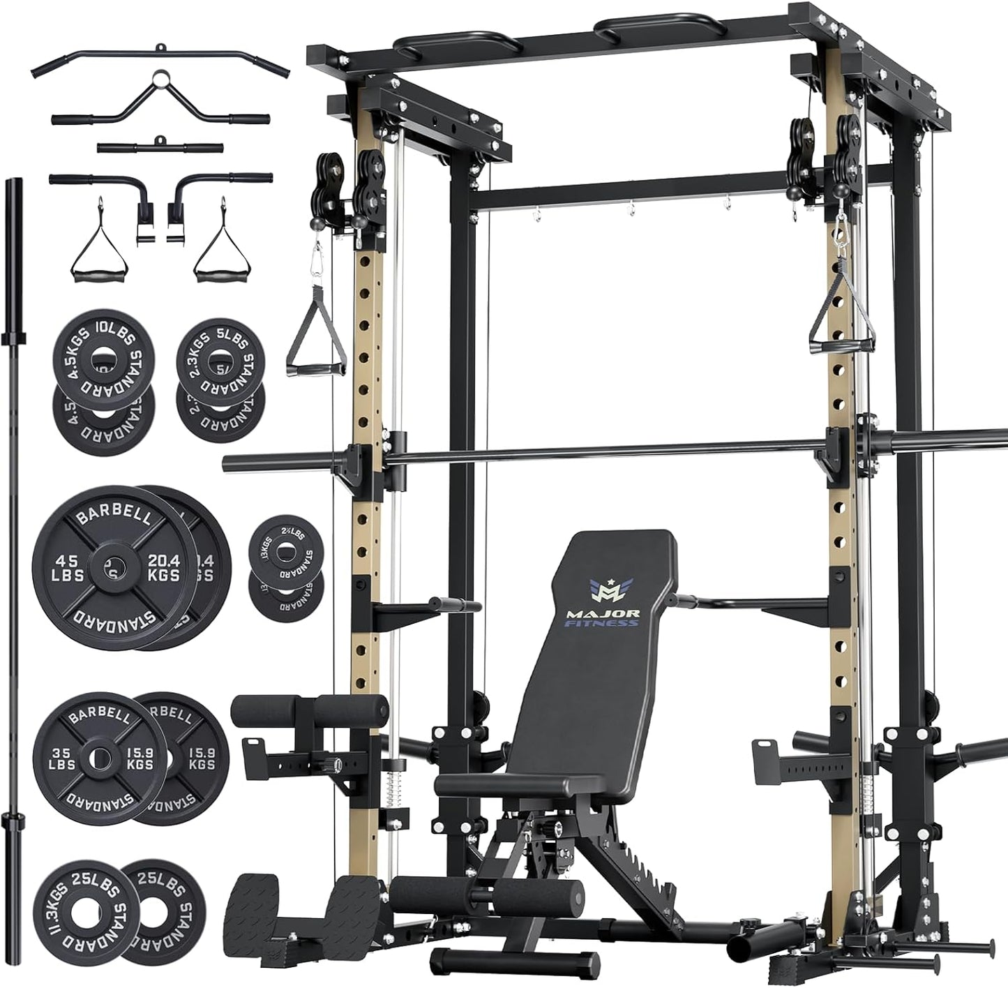 Major Fitness Drone3 Smith△ Machine – All-in-One Home Gym Squat Rack with Weight Bar, Cable Crossover Machine – Heavy-Duty Fitness Equipment for Strength Training and Full-Body Workouts