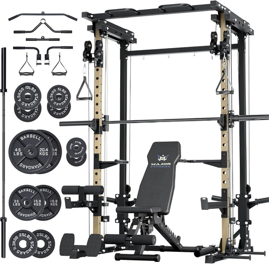 Major Fitness Drone3 Smith△ Machine – All-in-One Home Gym Squat Rack with Weight Bar, Cable Crossover Machine – Heavy-Duty Fitness Equipment for Strength Training and Full-Body Workouts