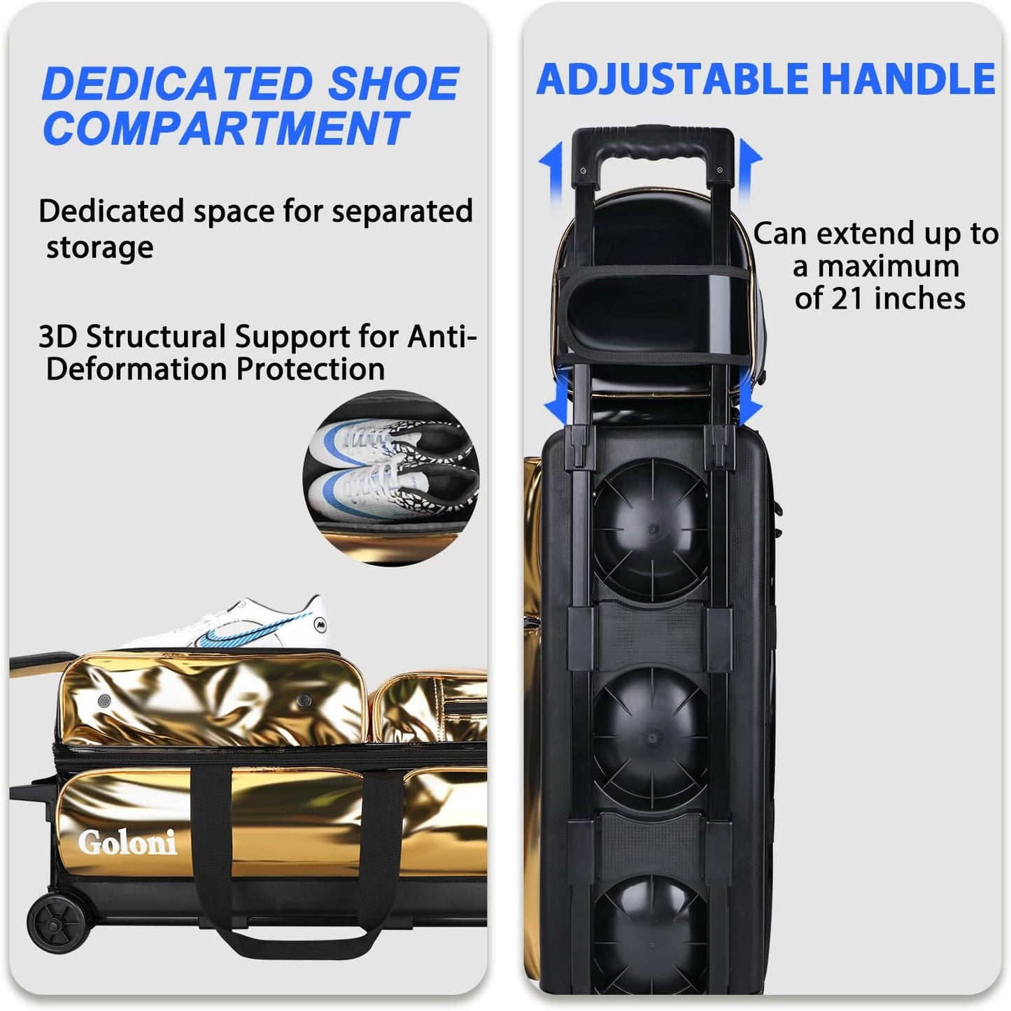 4 Ball Bowling Bags with Wheels,3 Ball Bowling Bag + 1 Ball Tote,Separate Shoe Compartment for Shoes (Up To US Men Size 16)