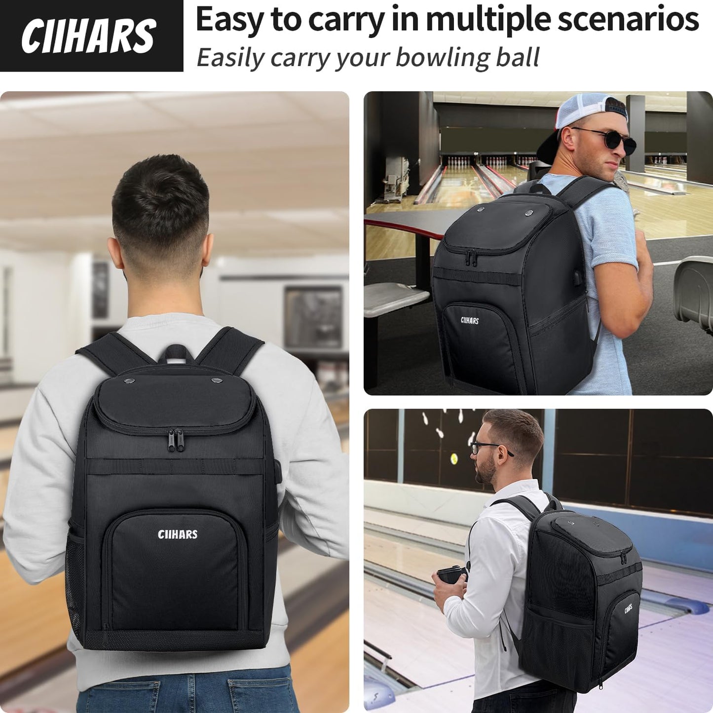 Single Bowling Ball Bag Backpack with Shoe Bag Up to Size 16, Accessories Gifts for Bowling Lovers,Bowling Bag with Padded Ball Holder