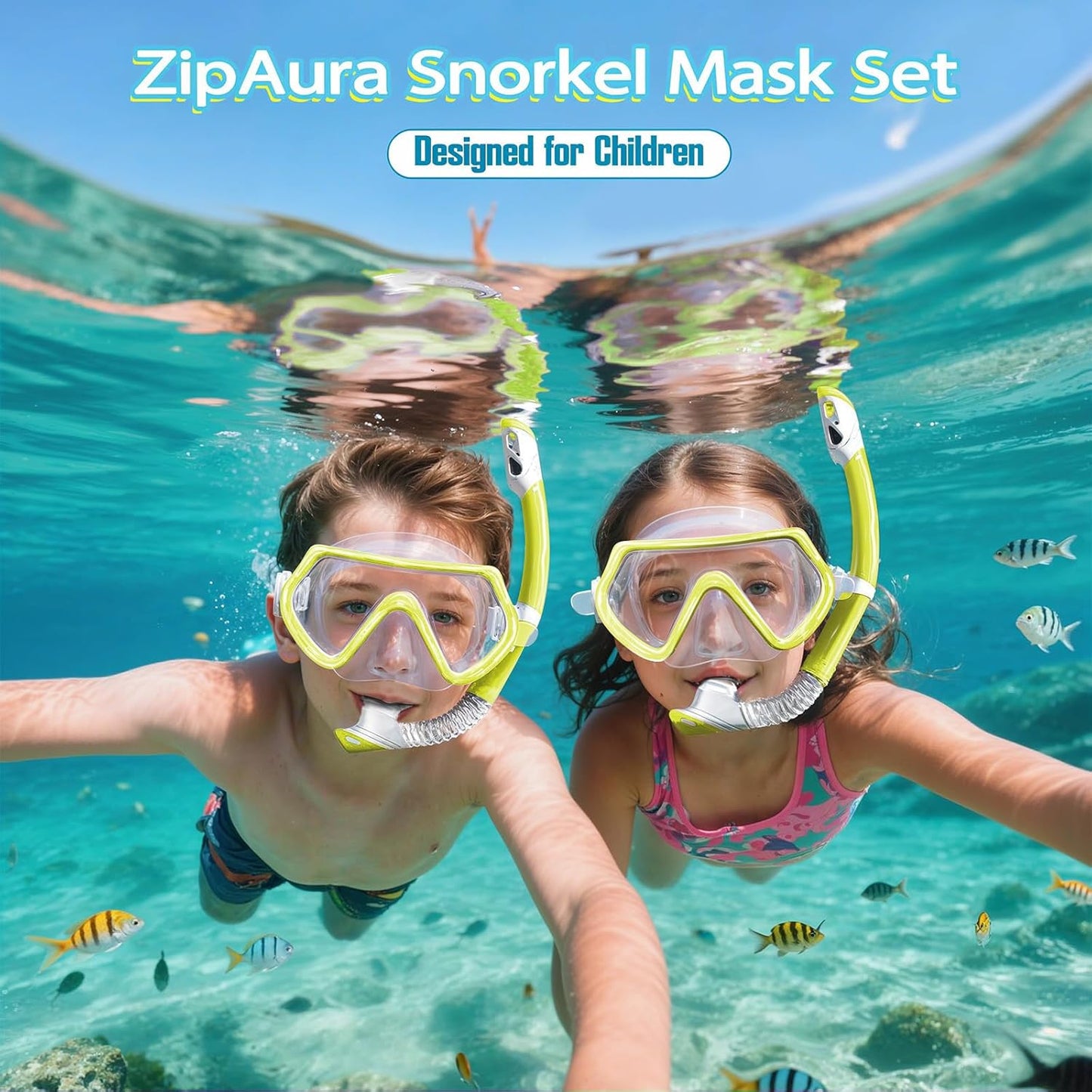 Snorkeling Gear for Kids, Kids Snorkel Set for Ages 3-14, Anti-Fog Diving Mask and Dry Top Snorkel Combo Set, Unisex Swimming Goggles