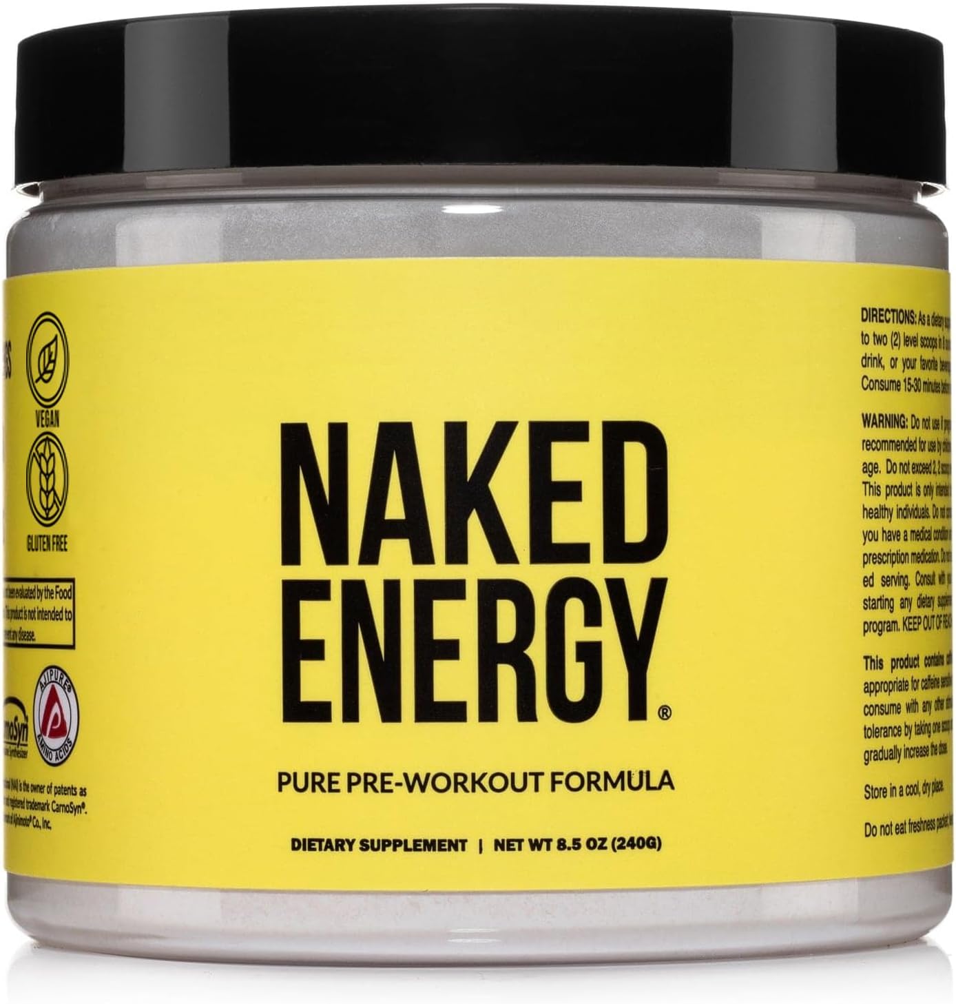 NAKED Energy - Pure Pre Workout Powder for Men and Women, Vegan, Unflavored, Healthy Pre Workout - No Added Sweeteners, Colors Or Flavors - 50 Servings