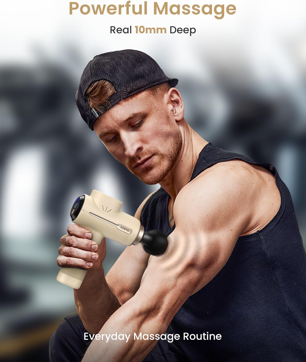 RENPHO Massage Gun Deep Tissue, Portable Percussion Massager for Back and Neck, Gifts for Men and Women, Handheld Device with Carry Case, Active Tan