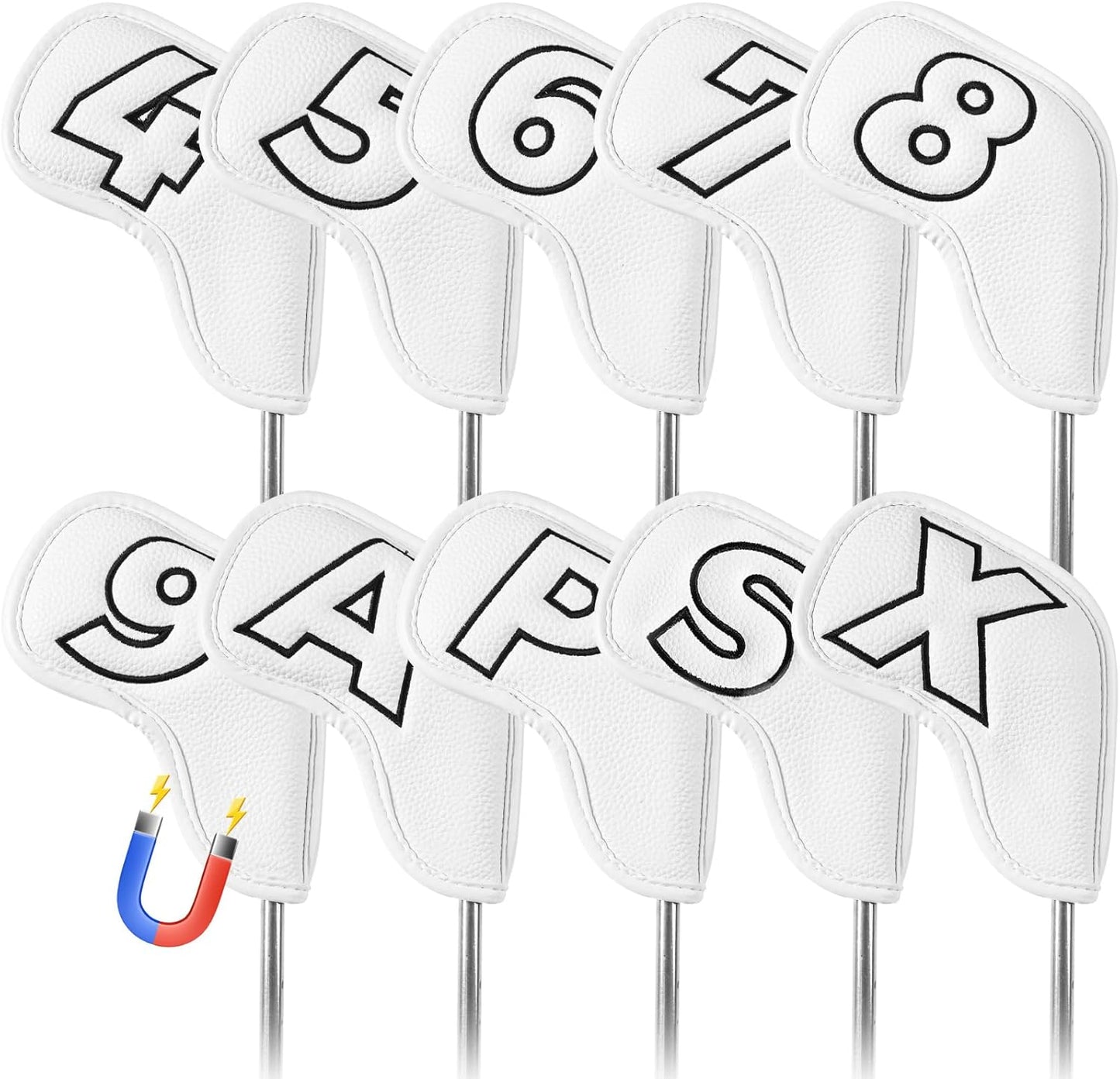 Golf Iron Covers Set Strong Magnetic Closure Value 10 Pack, Double Side Number Synthetic Leather Deluxe Club Headcover, Universal Head Cover Fit Main Irons Clubs for Women Men