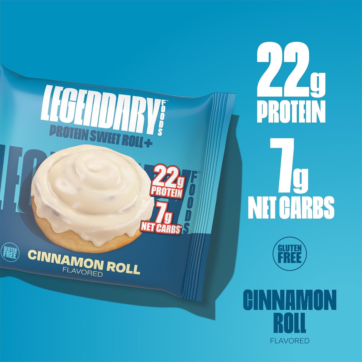 Legendary Foods 22g Protein Cinnamon Roll - Premium High Protien Bars, Low Carb Meal Replacement Snack, Low Glycemic Index, Gluten Free Snacks - Sweet Zero Sugar, Keto and Diabetic Friendly 10-Pack