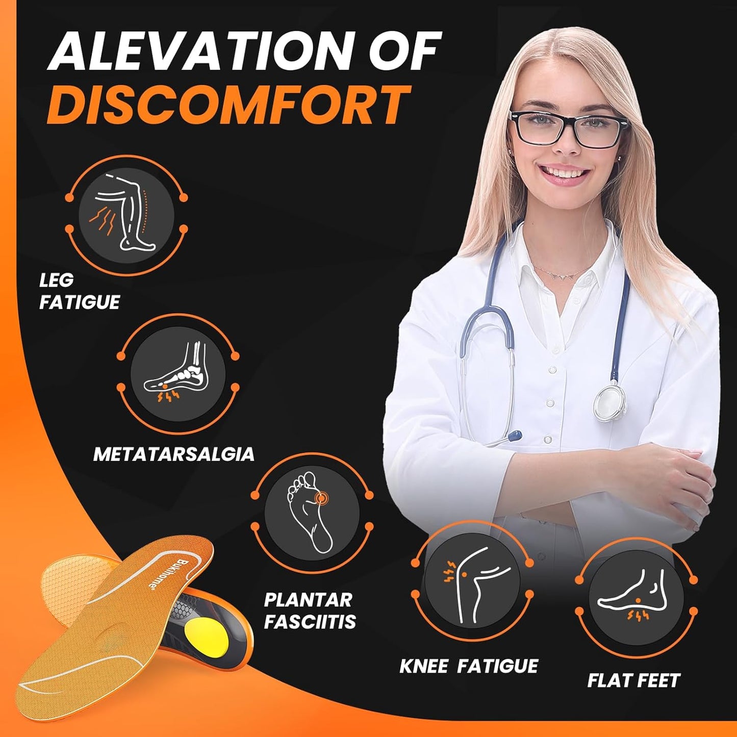 Bukihome Work Boot Insoles for Construction & Standing All Day - Heavy Duty Orthotic Shoe Inserts with Shock Absorption, Arch Support & Fatigue Reduction Durable Support Fits Work Boots -XL