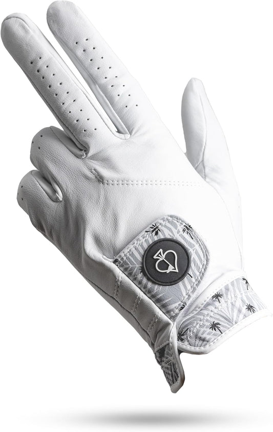 Pins & Aces - Palm Sunday Golf Glove Design - Premium AAA Cabretta Leather, Long-Lasting Durable Tour Glove for Men or Women - Premium Leather Golf Glove Left & Right Hand