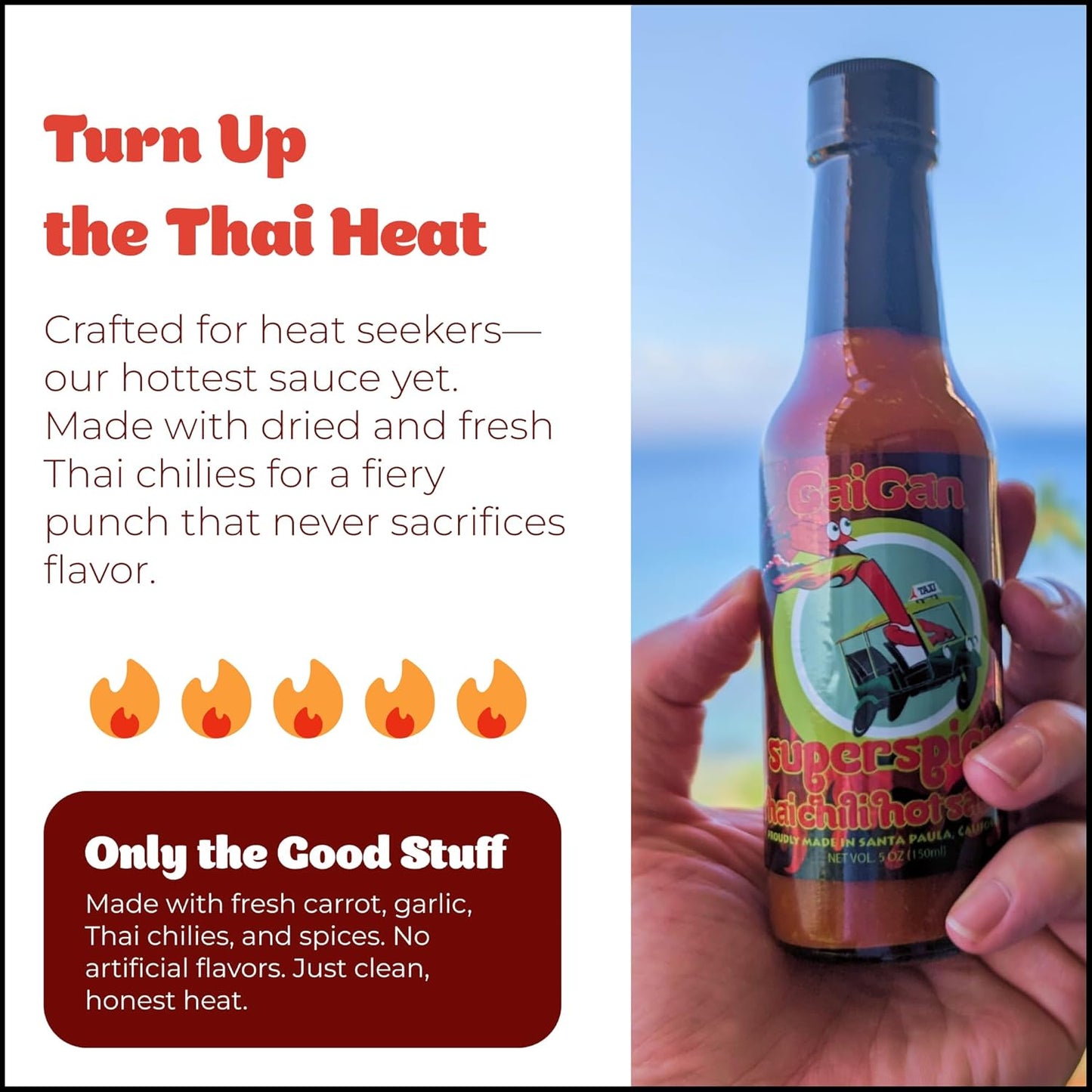 GaiGan - Thai Chili Super Spicy Hot Sauce Dip & Glaze, All Natural Gluten Free Vegan Condiments with Low Sodium & No Preservatives, 150 mL