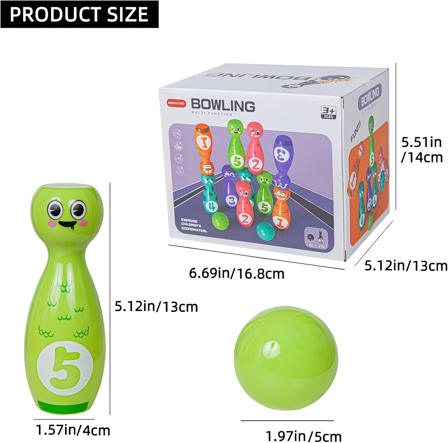 Bowling Set for Kids 2-5,Includes 10 Plastic Pins & 2 Balls, Indoor Activity Games, Birthday Gifts for Boys Girls 5-7,(Color Gift Box Packaging)