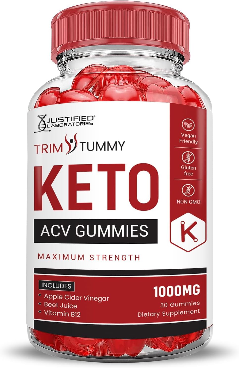 Justified Laboratories (3 Pack Trim Tummy Keto ACV Apple Cider Vinegar Formulated with Pomegranate Beet Juice Powder B12 Vegan Non GMO 180 Gummies