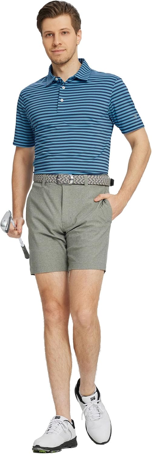 M MAELREG Golf Shirts for Men Short Sleeve Dry Fit Casual Striped Performance Moisture Wicking Collared Mens Polo Shirts