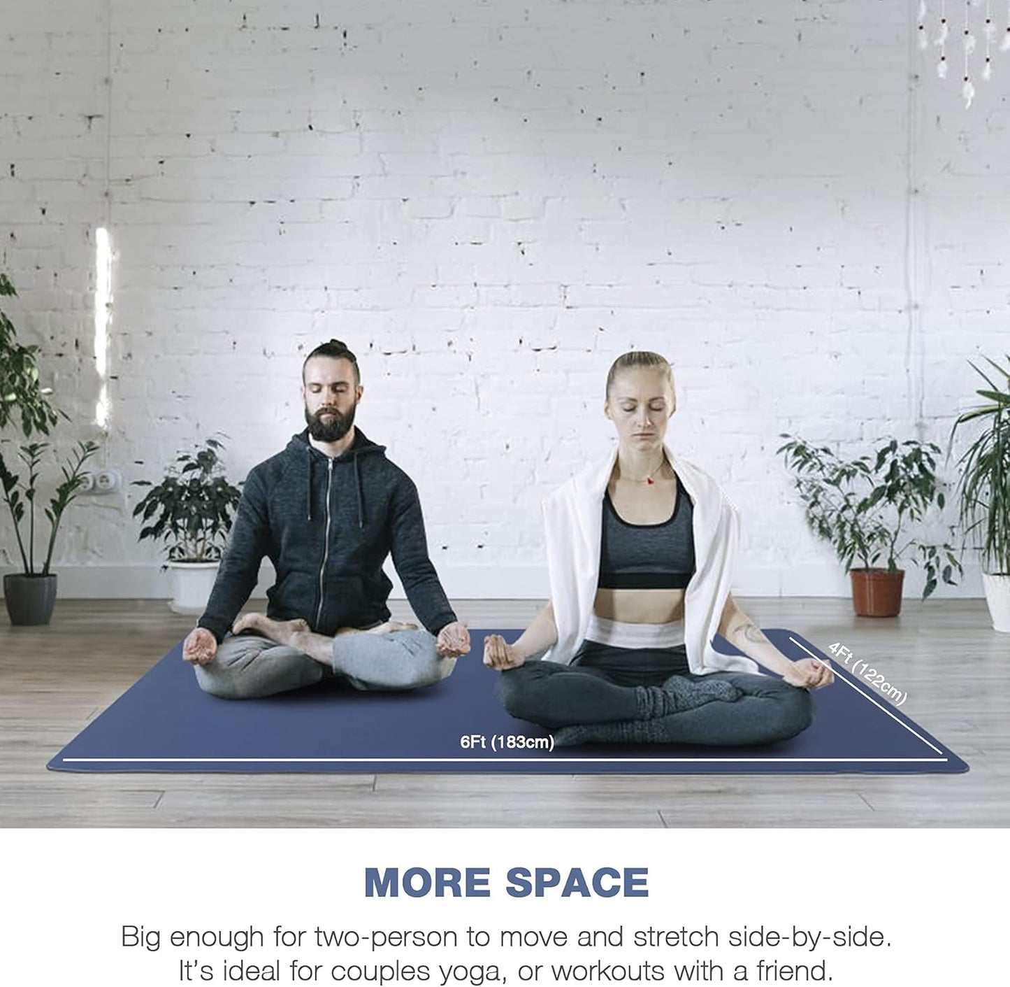 Large Yoga Mat for Men and Women 1/4 & 2/5 Inch Extra Thick TPE Fitness Mat for Home Gym Workout, Non-Slip, Eco Friendly Exercise Mat for Yoga, Pilates, Stretching, Meditation