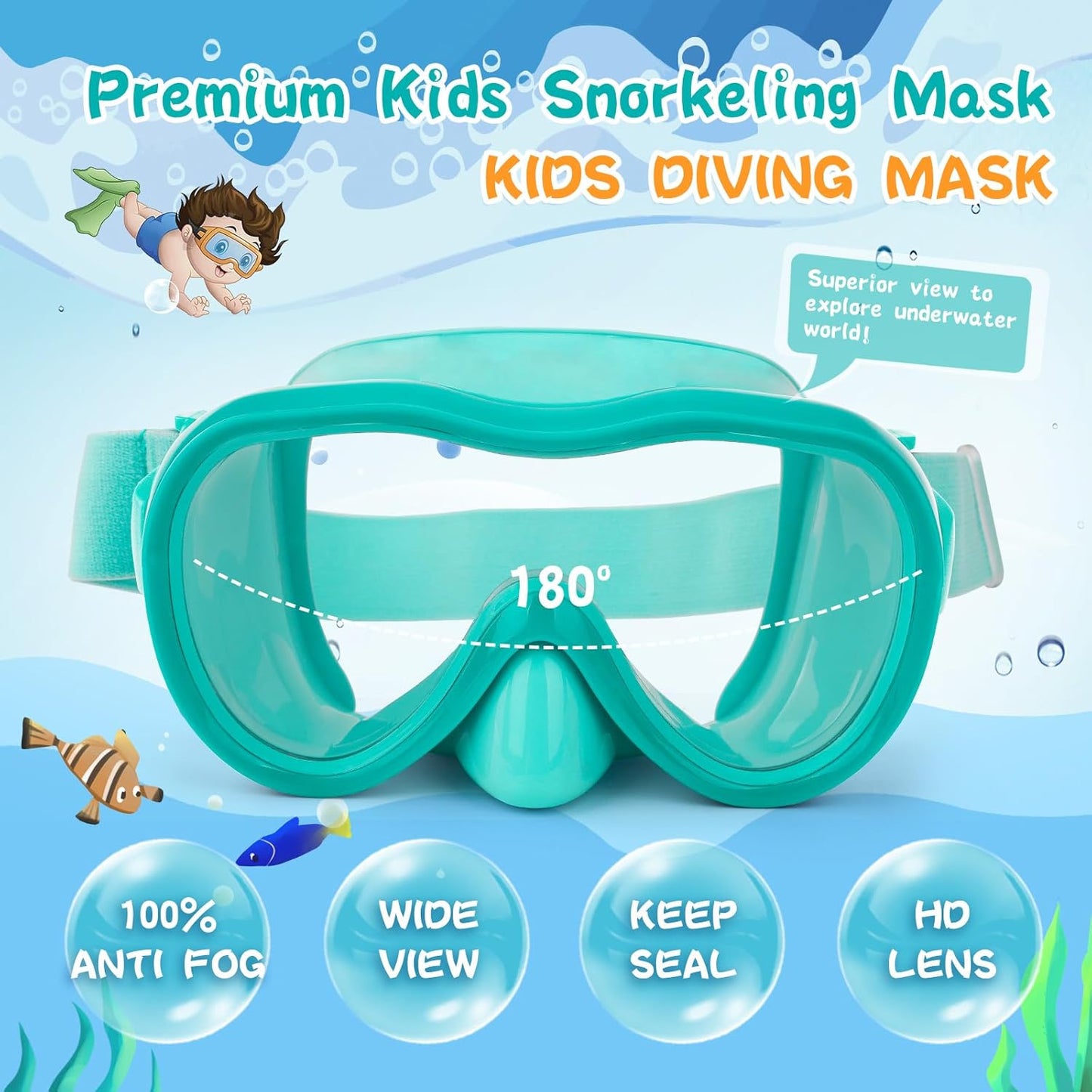 Kids Swim Goggles with Nose Cover, Anti-Leak Swim Mask with Elastic Fabric Strap, UV Protection Swimming Goggles for Kids